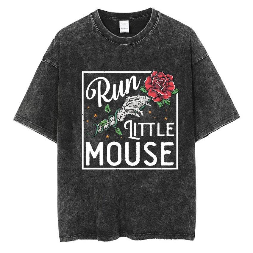 IICYIFY Mens Skull Vintage Washed Tshirts Run Little Mouse Print Short Sleeve Tshirt Yk Unisex Punk Gothic Clothing T Shirt