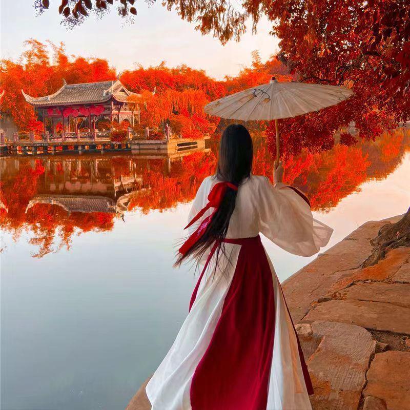 Женский костюм Hanfu в китайском стиле в стиле династий Вэй и Цзинь с перекрестным воротником и длиной до талии, комплект из 2 предметов