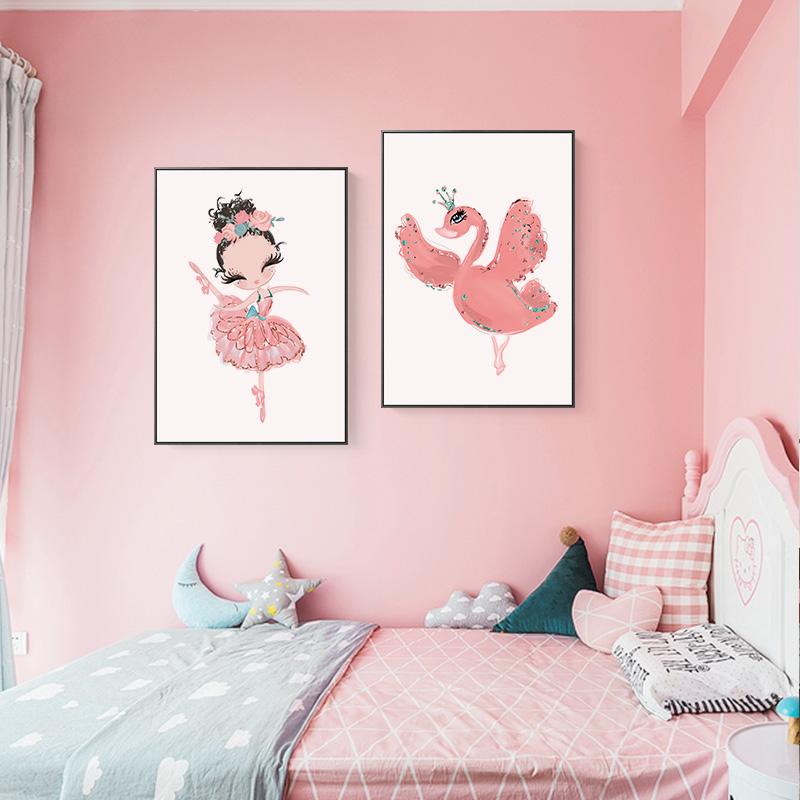 Маленькая принцесса балерина холст плакат розовый лебедь принт живопись детская настенная живопись плакаты балетная девушка картина декор детской комнаты