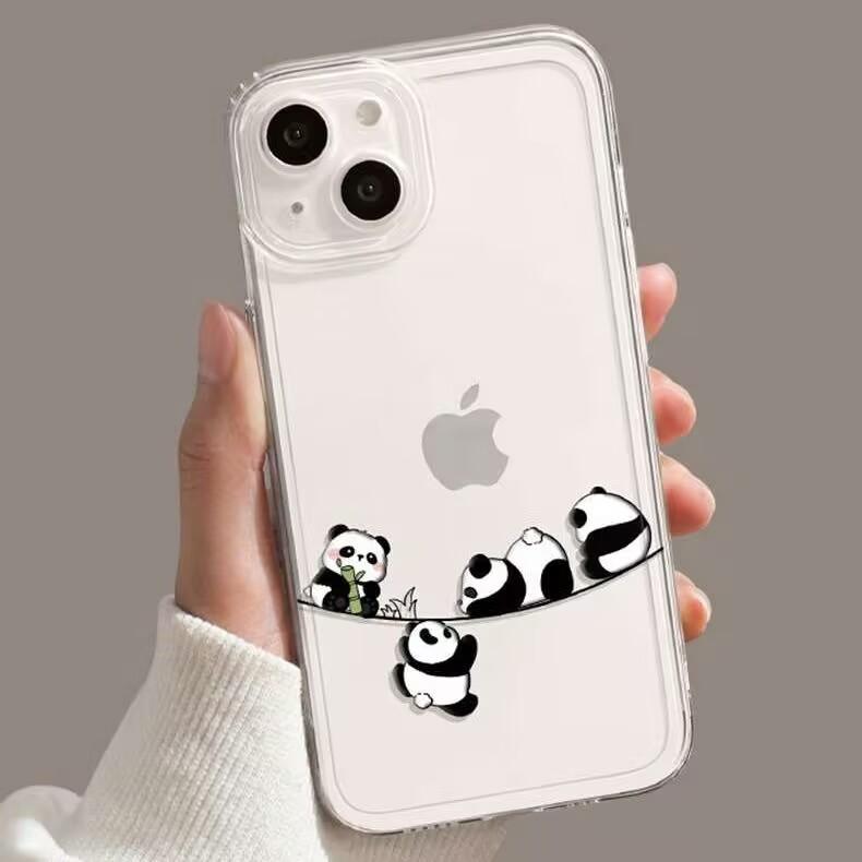 Забавный милый китайский панда прозрачный чехол для телефона iPhone16 15 14 13 12 11 Pro MAX противоударные чехлы