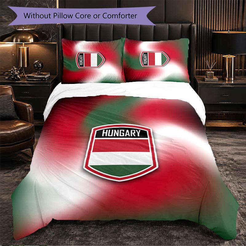 Hungary Football Pattern 3 Pieces Bedding Set Soft Microfiber Duvet Cover with Pillow Cases for Bedroom