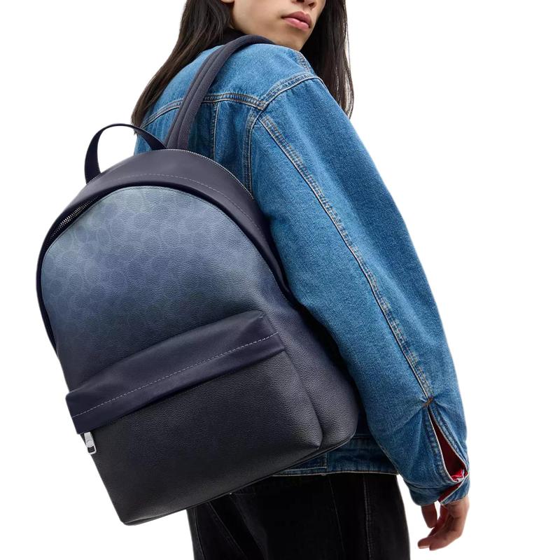 Coach Taylor Logo Coated Canvas And Smooth Leather Backpack Unisex Backpack Blue CDX84-SVBL