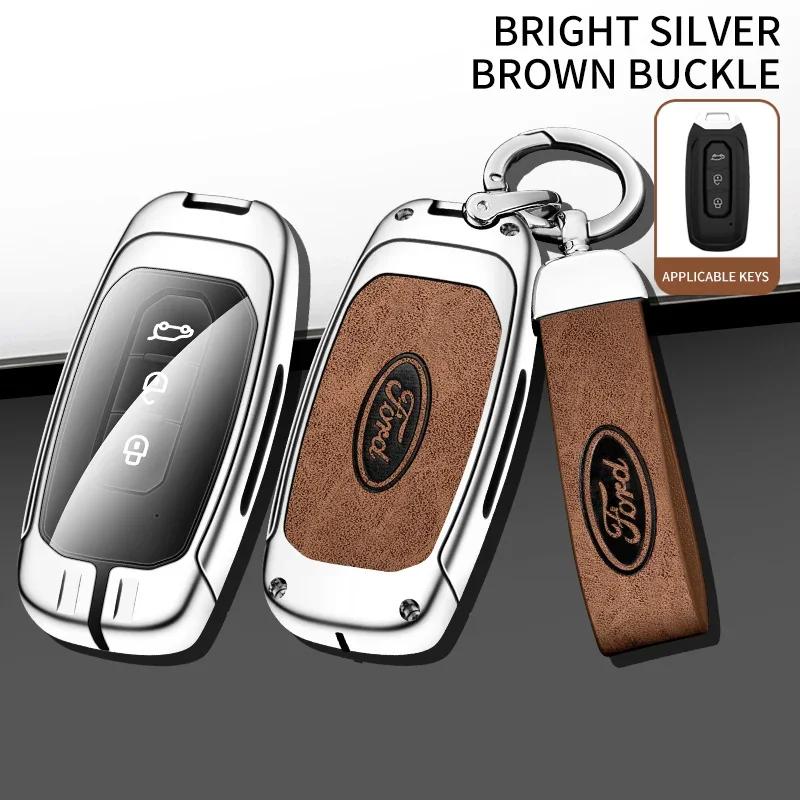 Car Sticker Hot For Ford Car Metal Leather Remote Key Case Cover For Ford Territory EV EcoBoost S350 Yuhoo 7 8 Transit Equator K