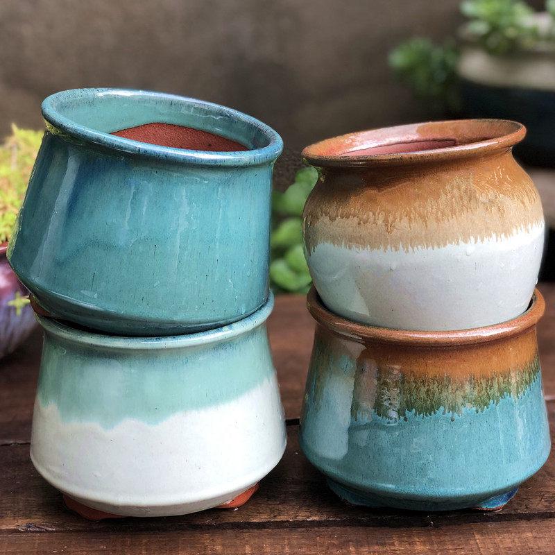Medium Handmade Ceramic Footed Planter: Breathable, Colored Glaze for Succulents & Green Plants