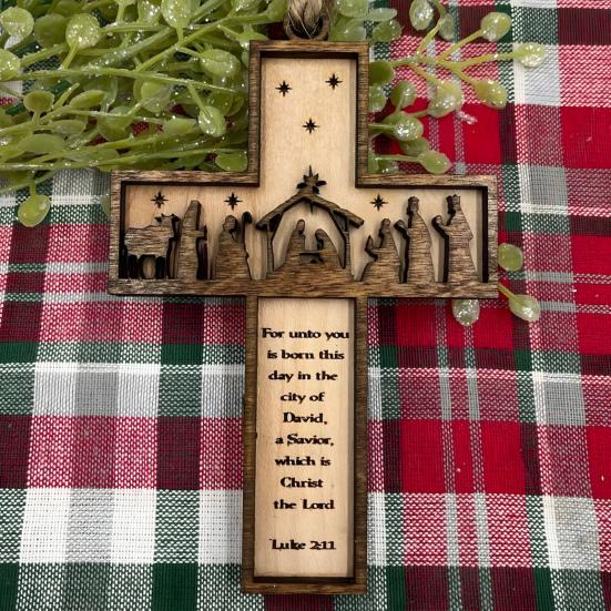 Yousheng Christian Nativity Ornaments Wooden Christmas Tree Religious Decorations Faithful Bible Verse Ornaments Christian Gifts