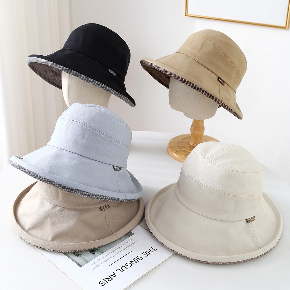 High End Women's Bucket Hat Plaid Travel Vacation Sun Caps Face-Flattering Versatile Spring Autumn Outdoor Hats