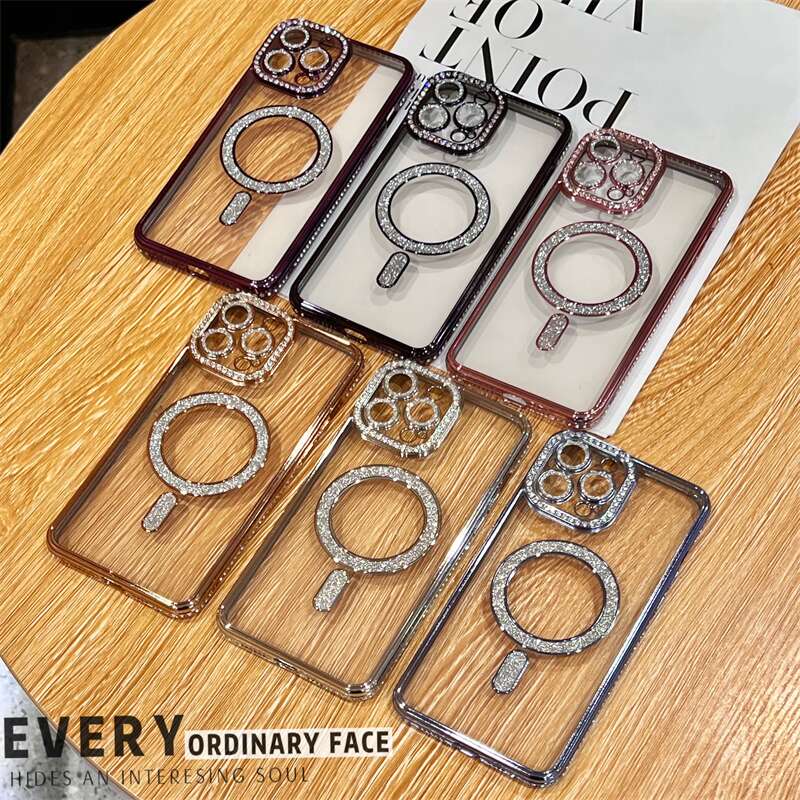 Роскошный блестящий прозрачный чехол Magsafe с беспроводной зарядкой для iPhone 14 13 12 11 Pro Max Plus с магнитным бампером и бриллиантами