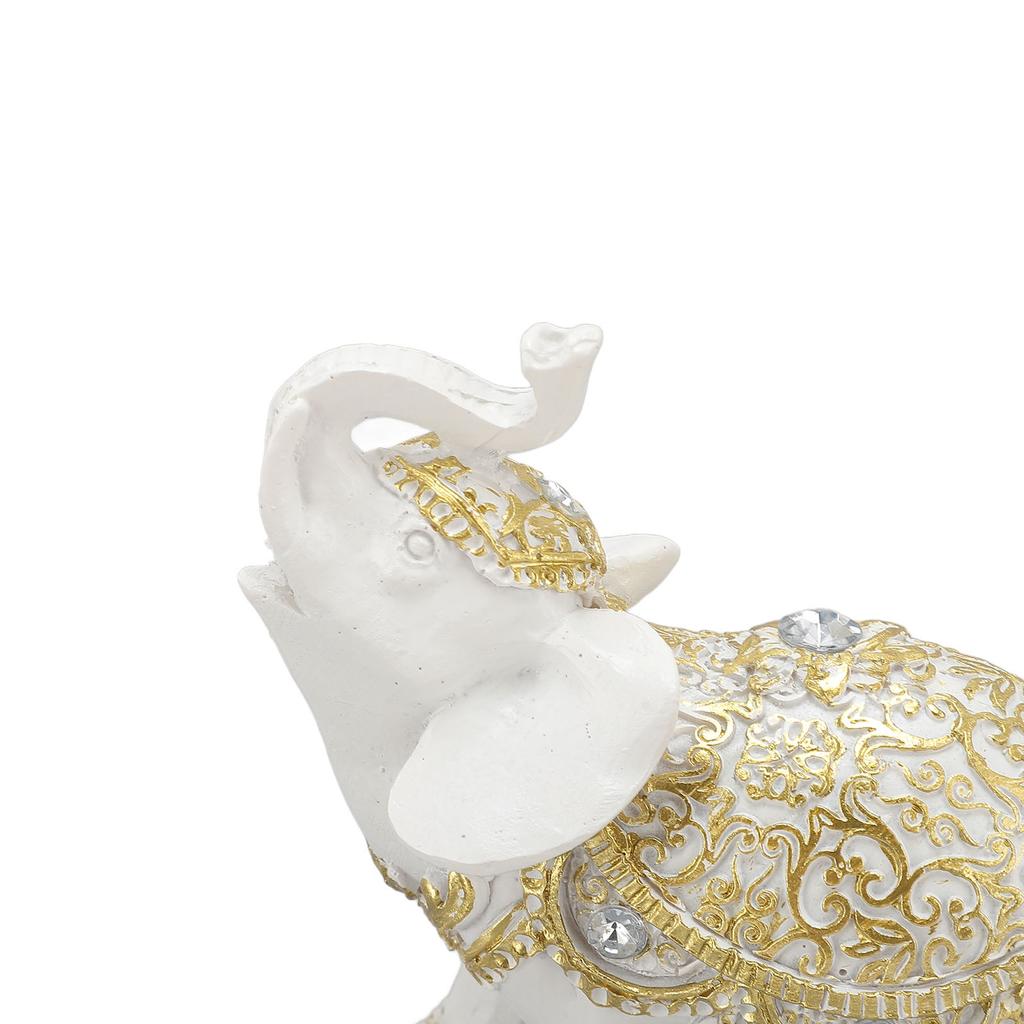 Elephant Statue White Resin Cute Lucky Elephant Sculpture for Entryway Bookshelf Computer Desk Home