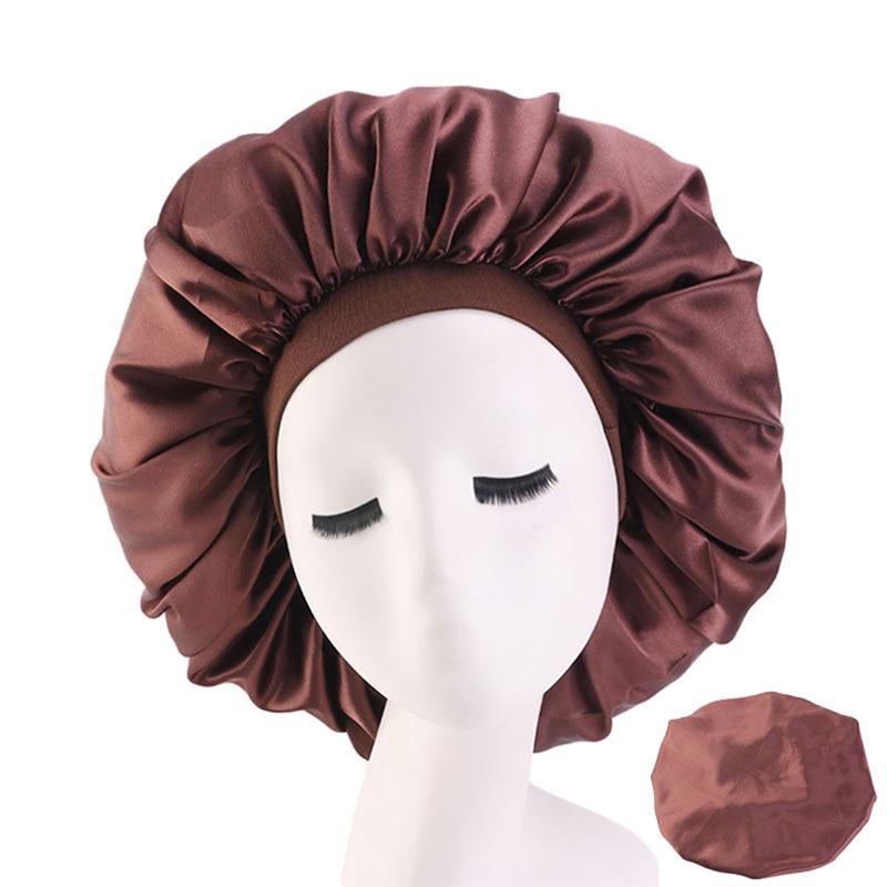 Large Night Sleeping Cap Hair Bonnet Hat Head Cover Satin Wide Band Adjust Caps