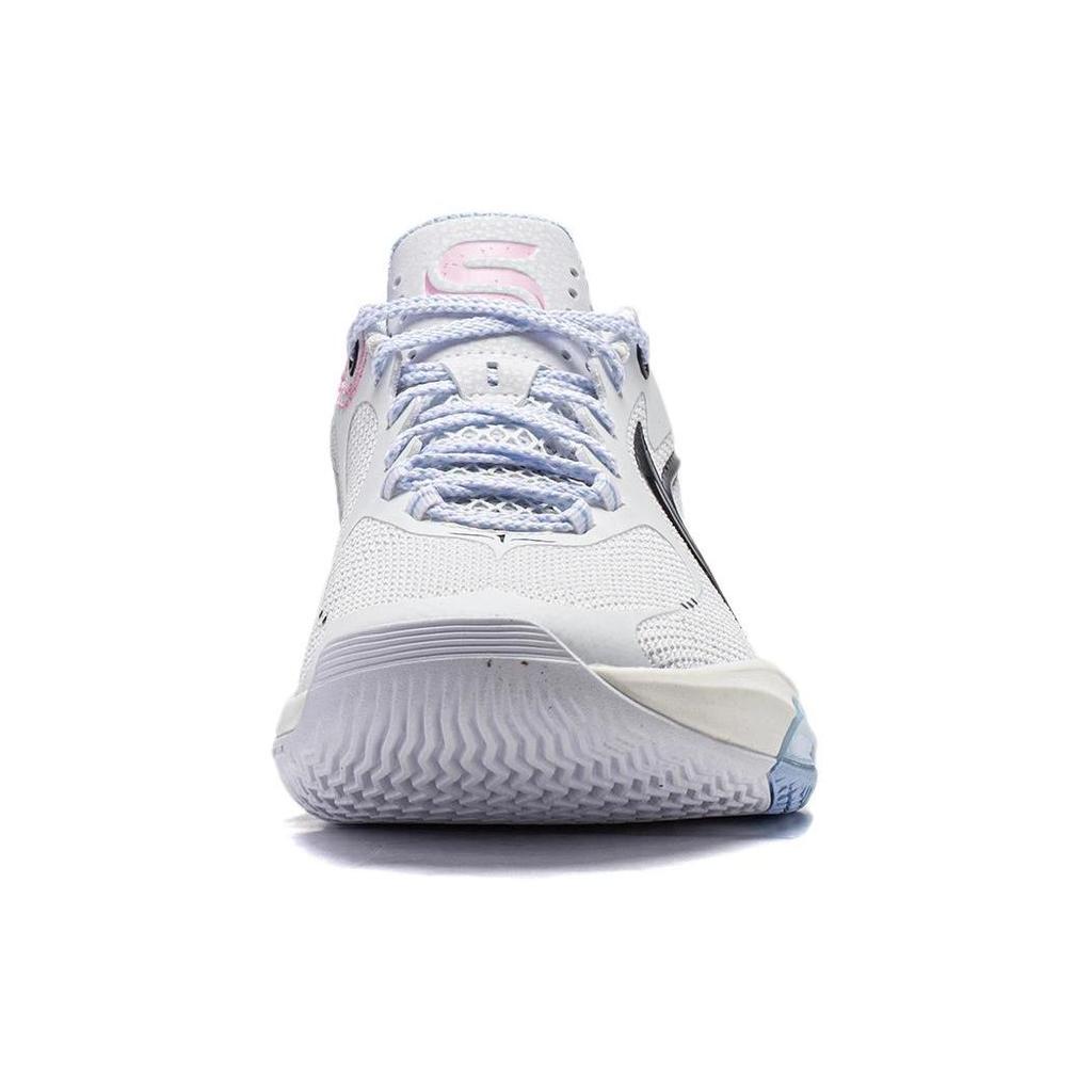 Li Ning Flashing Ling Fabric Shock Absorbing Durable Low Top Basketball Shoes Men Sneakers White Blue ABPU001-2