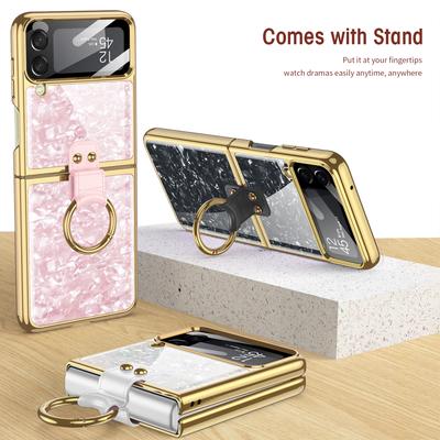 Чехол Z Flip 4 с кольцом на палец, задняя крышка для Samsung Galaxy Z Flip 4, 5 г, пластиковый чехол с объективом задней камеры, закаленное стекло