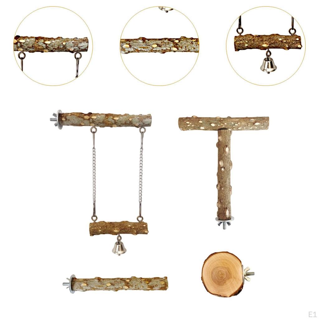 Parrot Cage Perch Chewing Stick 4 Piece Versatile Use Wooden Sturdy Bird Toy Climbing Standing