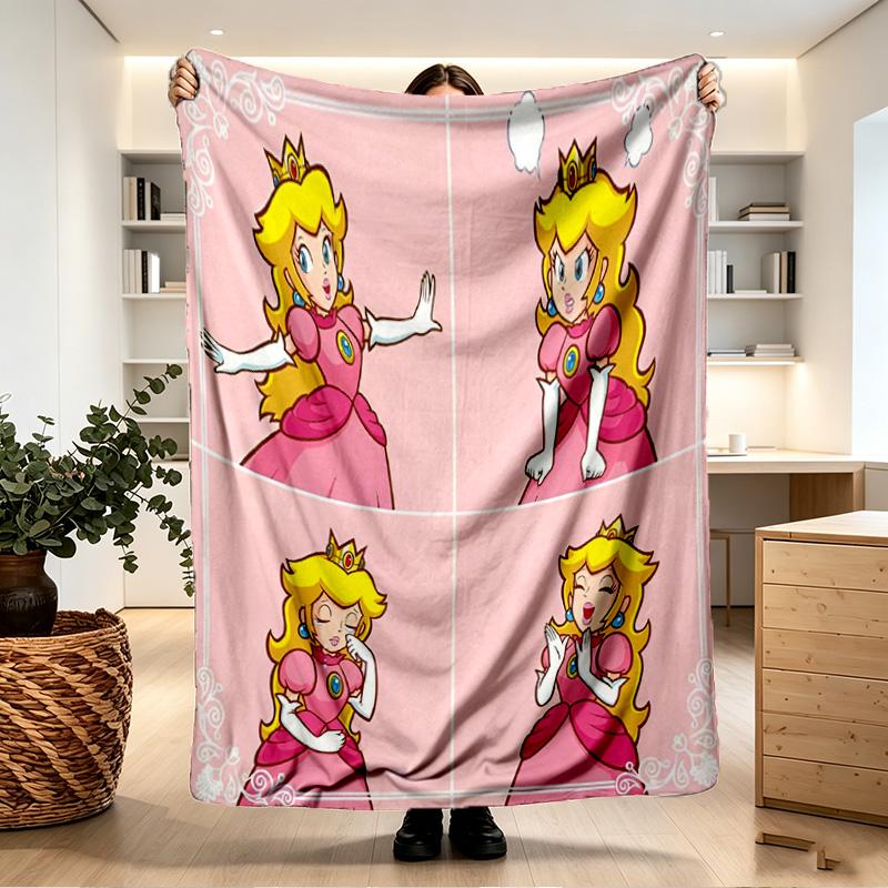 Princess Peach Toadstool Print Blanket - Soft & Comfortable, for Bedroom, Travel, Sofa, Home Decoration - Birthday Christmas Gift for Friend