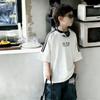 Летняя хлопковая футболка с коротким рукавом для мальчиков, модный топ с принтом из трех полос, с коротким рукавом