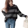 Vincent House Knit Crew Long Loose Perfect for One Size Fits All Women's Sweater, Striped, Neck, Sleeves, Fit, Slimming, Cute, Fluffy, Stylish,