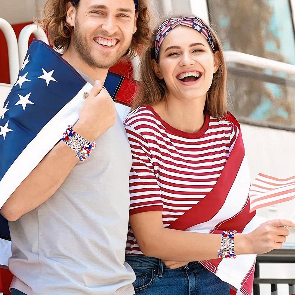 5 шт. Браслет Трамп 2024 года, эластичный браслет Трампа 2024 года, красный, белый, синий, поддерживающий браслет Трампа, ювелирные изделия ручной работы для женщин