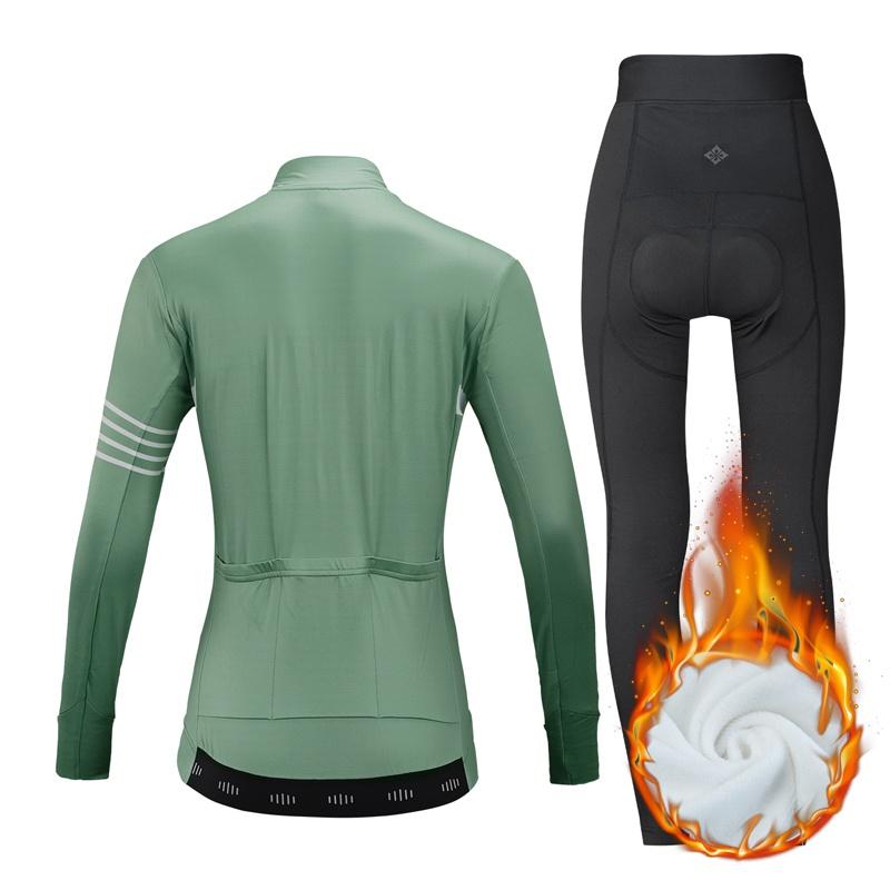 Зимние флисовые трикотажные изделия для езды на велосипеде, комплект одежды для велоспорта, сохраняющий тепло, женский костюм с длинными рукавами для велосипедной одежды