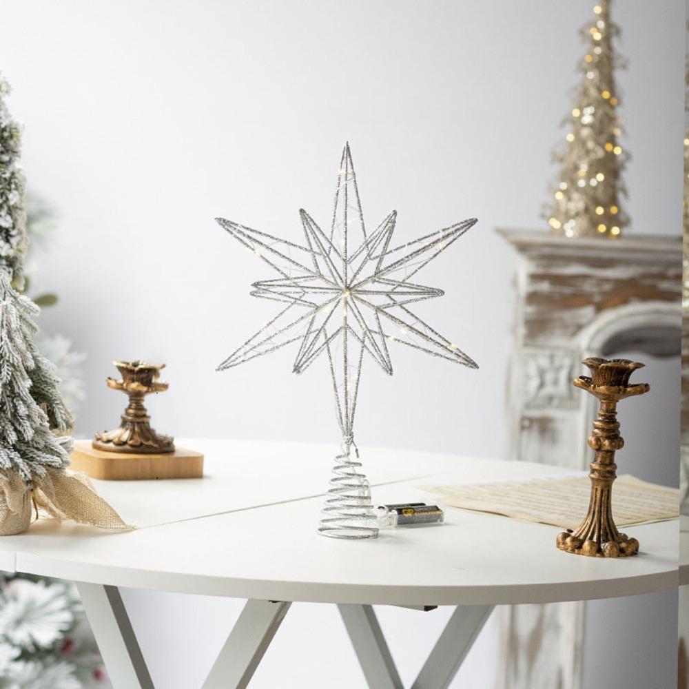 Glowing Christmas Tree Toppers Star Glitter Christmas Ornaments  New Year