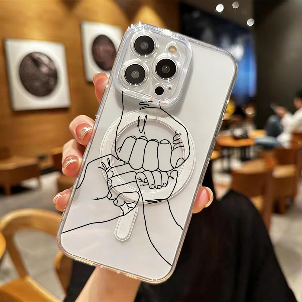 Family Fist Phone Case For iPhone 17 16 15 14 13 12 Pro Max Plus With Magnetic Crystal Clear Case Wireless Charge