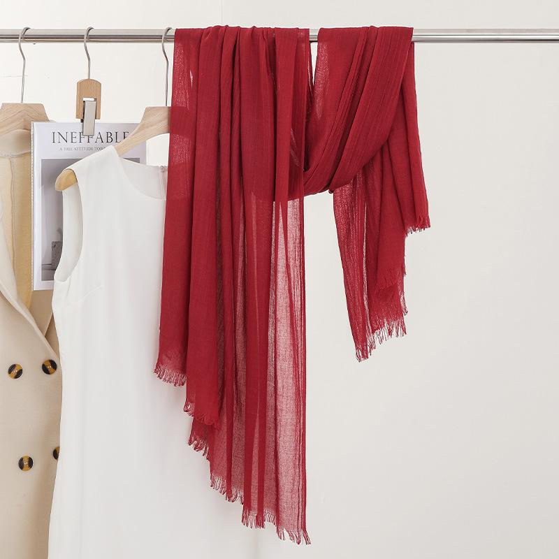 Однотонный тонкий шарф Женская солнцезащитная шаль Однотонный простой Имитация хлопка и льна Шелковый шарф Пряжа высокого класса