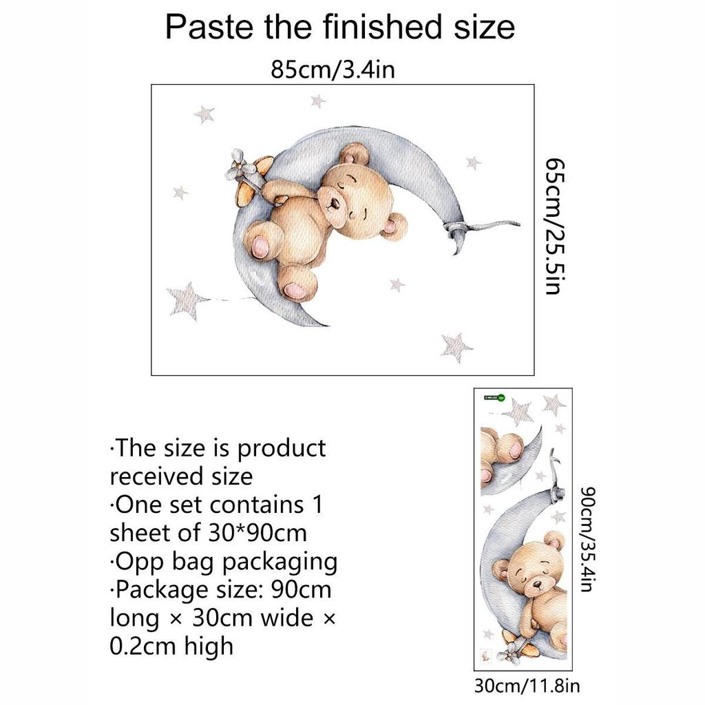 Наклейки на стену с мультяшным медведем, спящим на Луне и звездах, для детской комнаты, украшение для детской комнаты, наклейки на стены, интерьер комнаты