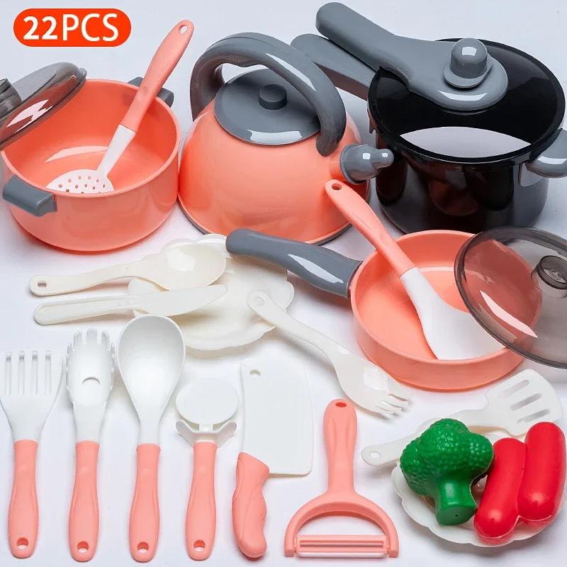 Cooking Toys Pink Kitchen Toy Set Girl Boy Toys Cut Fruit Vegetable Pizza Pretend Play Simulation Early Education Toys For Kids