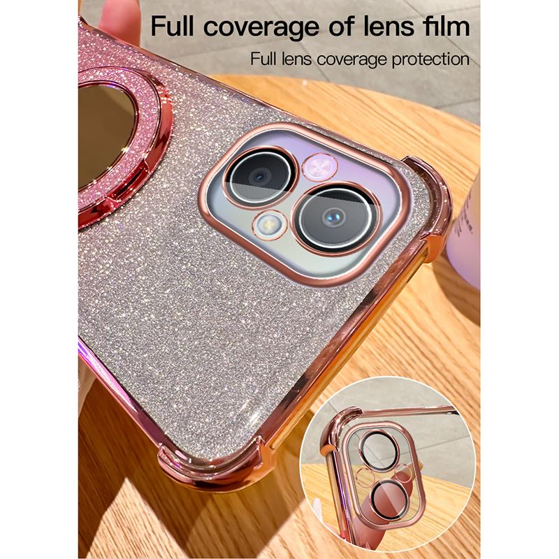 Gradient Glitter Makeup Mirror Stand Case for OPPO A35 A93 A96 A97 A55 A56 A57 A17 A9 A5 A57 A58 A72 Realme C53 C35 C33 C31 Reno 6 7 8 9 10 11 12 Pro