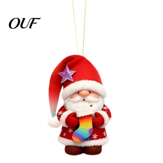 Rustic Holiday Elf Ornaments Colorful Santa Gnome Christmas Ornaments, 2D Flat Acrylic Hanging Indoor Wall Pendant for Xmas Tree, Mantel, Wreath, Home