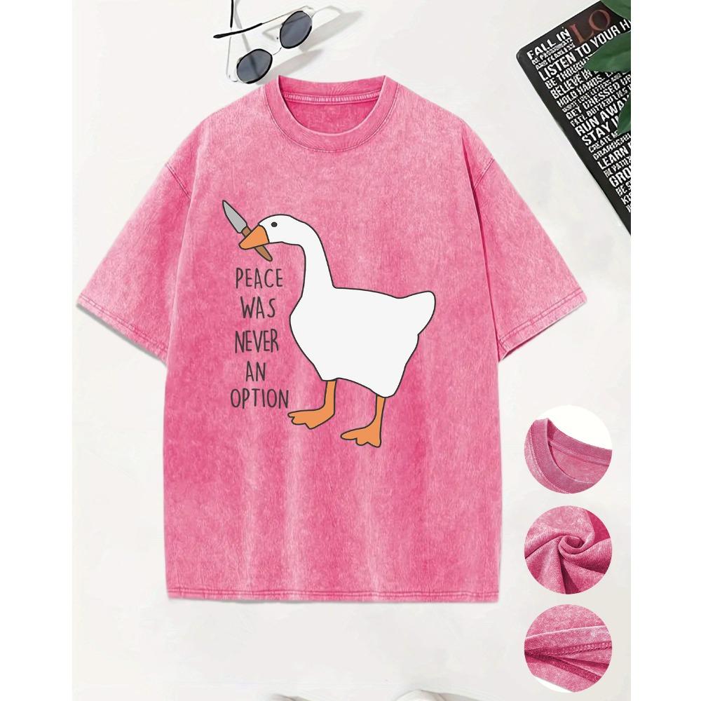 Мир Никогда Не Был Вариантом Мультяшный Утенок с Ножом Выстиранные Футболки Мужские Летние Хлопковые Футболки с Коротким Рукавом