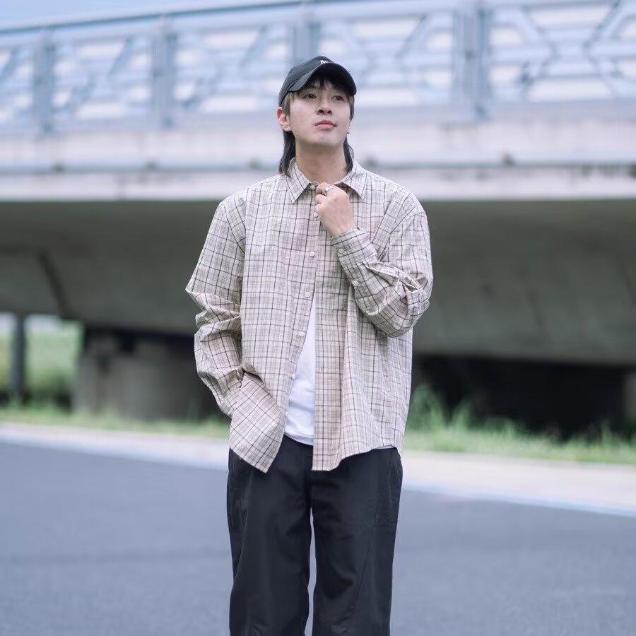 2024 Plaid Long Sleeve Shirt Japanese Hong Kong Style Ins Loose Shirt Boys Summer Trendy Versatile Casual Coat