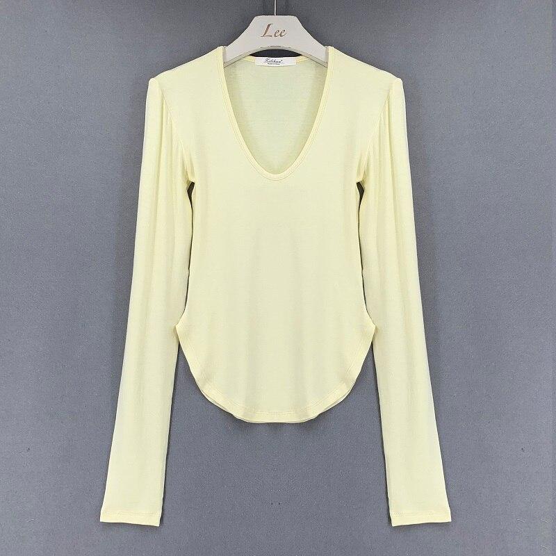 Autumn Long Sleeve Tshirt Women Fashion Slim White Woman Tshirts Tops High Elasticity Thin Skinny Tee Shirt Clothing 16075