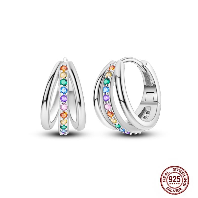 Sparkling Women Hoop Earrings 925 Copper Heart Shape Star Moon Round Blue Zircon Fit Origina Drop Earrings Zircon Holiday Gifts