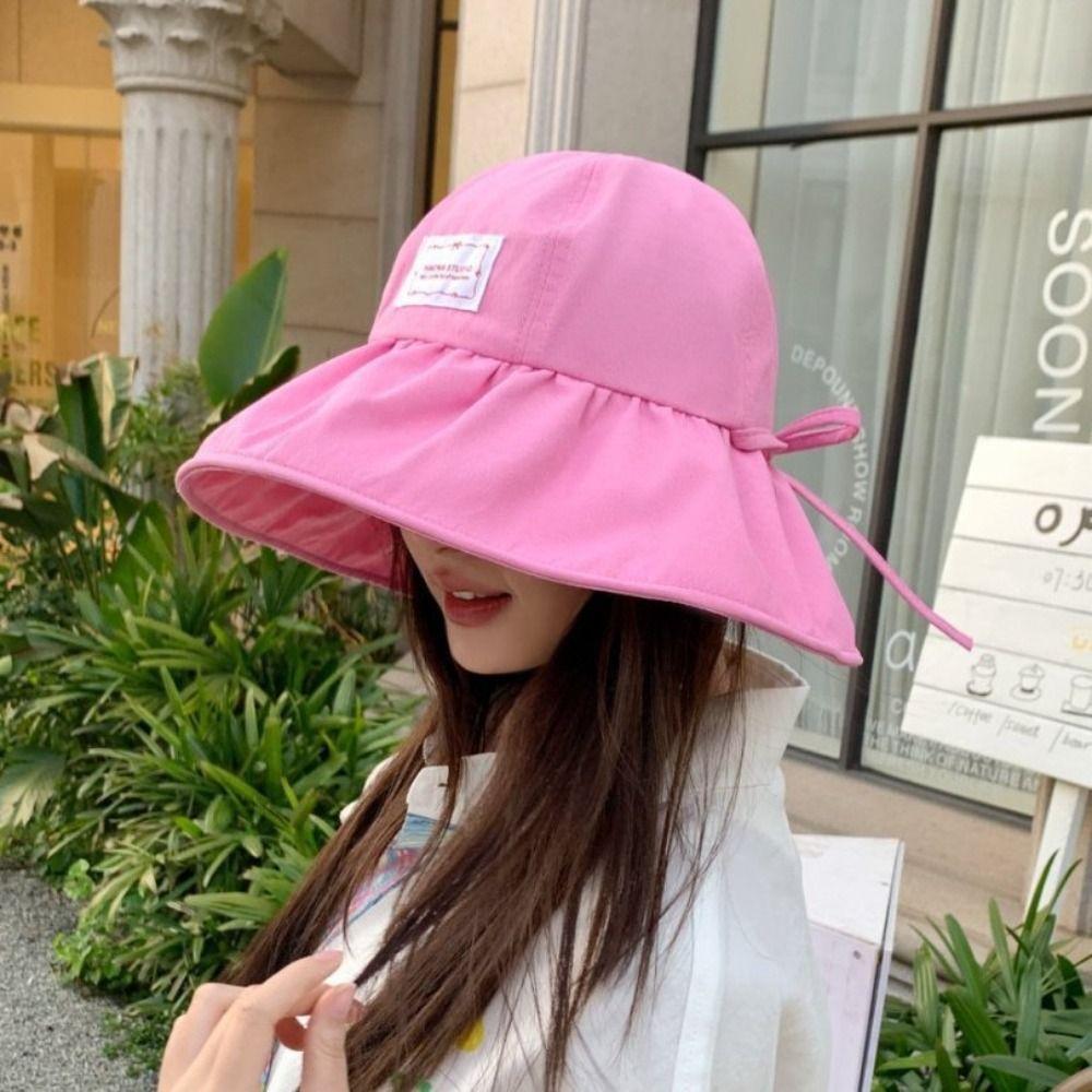 Foldable Summer Ladies Sun Hat with Drawstring Wide Brim Fisherman Hat UV Protection Dopamine Sun Protection Hat Summer Travel