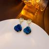 The Secrets of the Ocean, Elegant Blue Metal Earrings with Irregular Folds, Vintage Geometric Elliptical Resin Ear Drops for Women