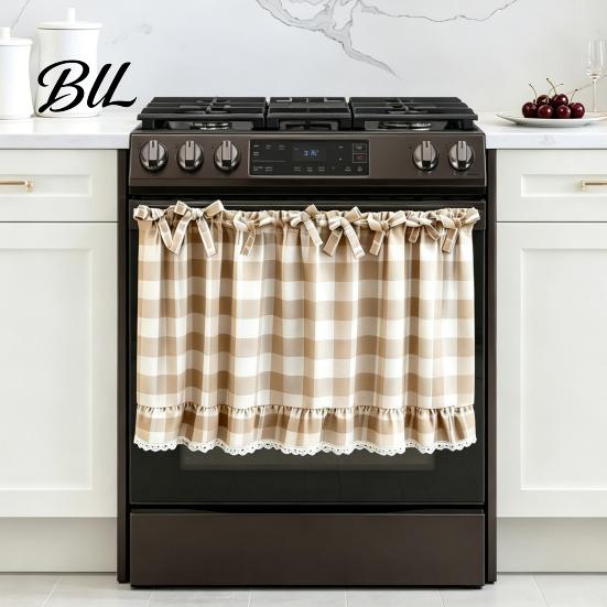 Soft Light Filtering Curtains Buffalo Check Window Valance, Ruffled Valance Curtain with Lace Trim And Bows, Toppers for Kitchen Rod Pocket