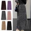 Women Skirt Solid Color Shiny Sequin Decoration Midi Skirt Elastic High Waist Back Slit Design Skirt Beach Weddings Skirt