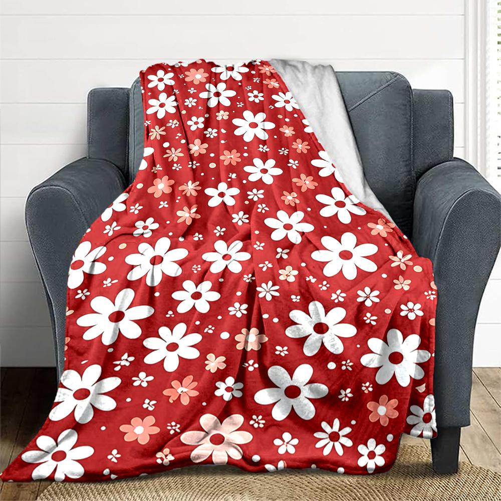 1pc Floral Pattern Lightweight Flannel Blanket, Comfortable and Warm Blanket, for Office and Camping Sofa Bed, Livingroom075