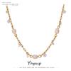 Yhpup 316L Stainless Steel Chain Necklace Trendy Natural Pearl Cubic Zirconia Collar for Women Fashion Jewelry Wedding Gift