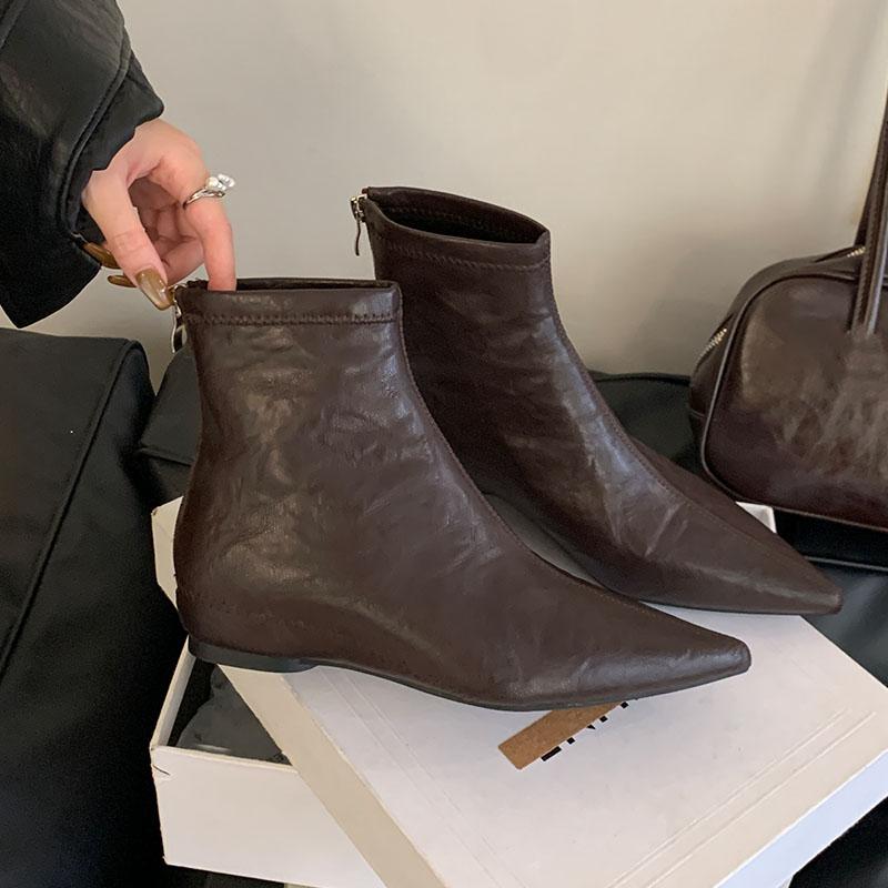 Женские молнии Женские эластичные ботильоны до щиколотки с обувью для увеличения роста Остроносые Современные женские короткие ботинки Обувь