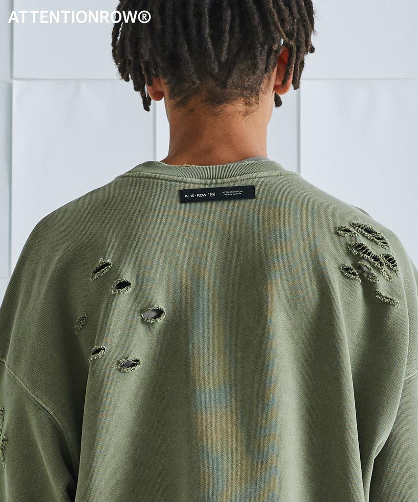 ATTENTIONROW Distressed Ver.2 Pigment Sweatshirt (8 Colors) (Type A)
