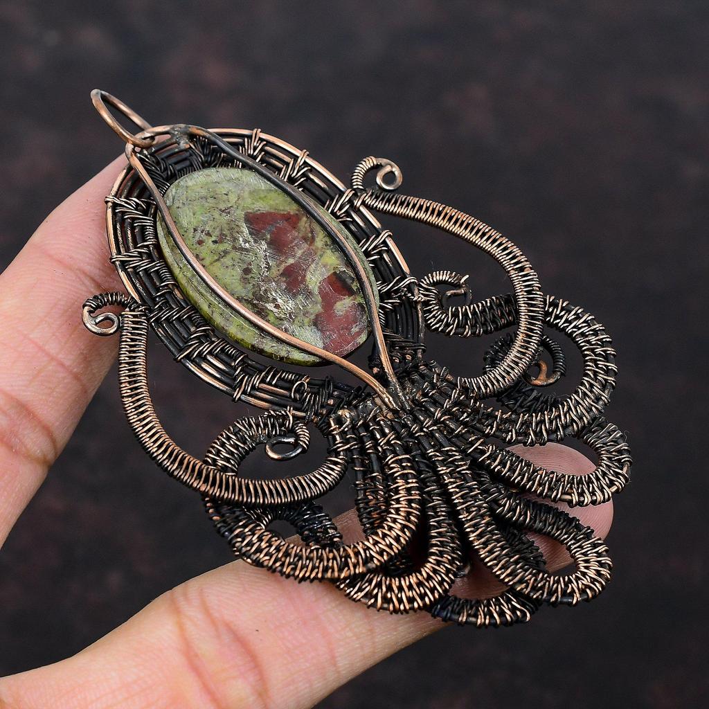 Dragon Bloodstone Pendant Copper Wire Wrapped Gemstone Pendant Handmade Copper Jewelry Octopus Pendant Wire Wrapped Jewelry Pendant For Gift