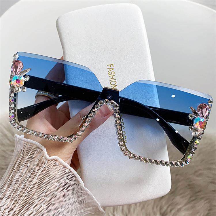 Rhinestone Shades Square Rimless Bling Bling Sunglasses With Diamond Designer Ladies Luxury Custom Logo Fashion Women Sunglasses