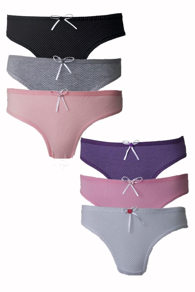 Набор из 6 женских хлопковых трусиков-бикини в горошек 728