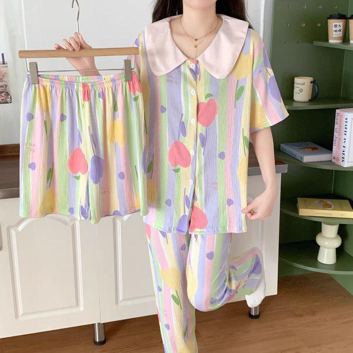 Клетчатый пижамный комплект Hello Kitty - Женский короткий рукав Весна/Лето 3 предмета