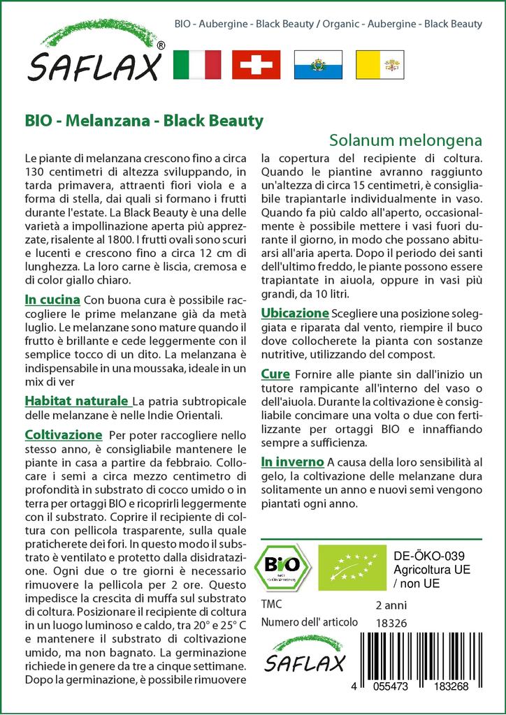SAFLAX Garden in the Bag - Органический - Баклажаны - Black Beauty - 25 семян - С субстратом в подходящем пакете - Solanum melongena