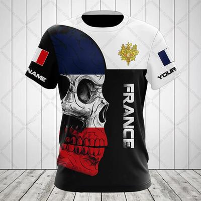 Футболки с французской эмблемой и рисунком черепа на заказ, летняя повседневная уличная одежда, мужская мода, футболки с круглым вырезом, топы для мальчиков большого размера с коротким рукавом