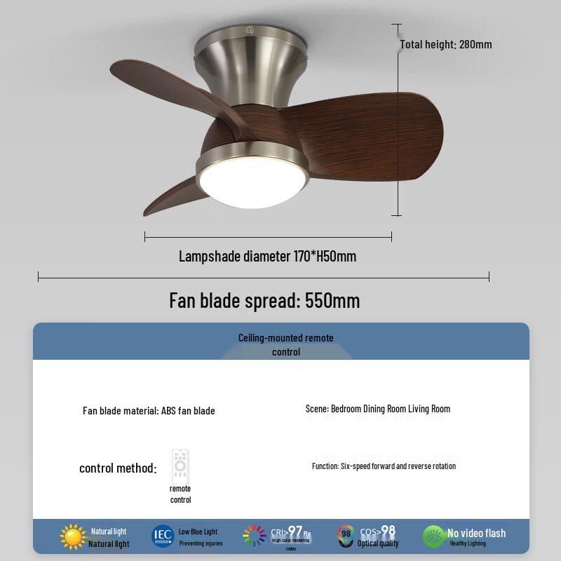 OEING Walnut Retro Silent Ceiling Fan Light