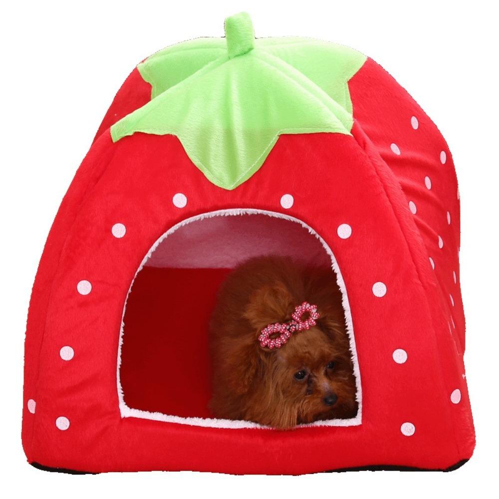 Strawberry Doggy Tent with Cushion Foldable Pet Bed Soft Winter Pet House Small and Medium Pet