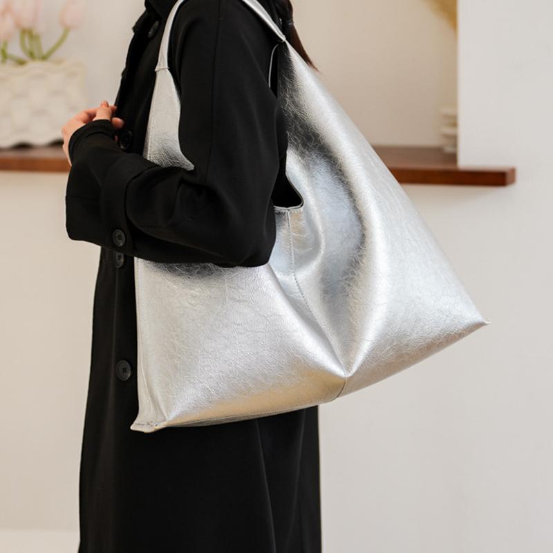 Большая вместительная серебряная брендовая сумка-хобо для женщин, роскошный дизайнерский кошелек из искусственной кожи, модная повседневная сумка-шоппер