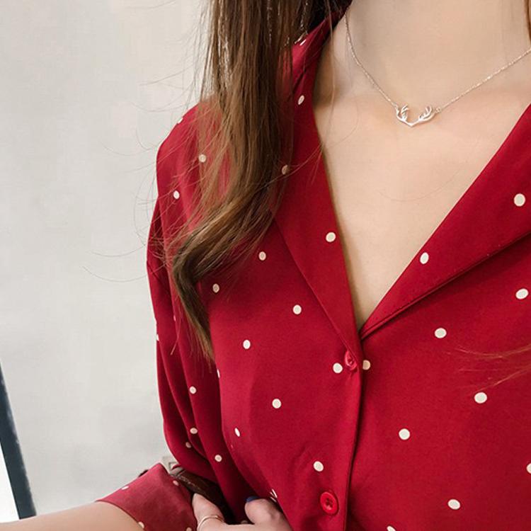 Polka Dot Printed Chiffon Shirt Women's Long Sleeved Top Shirt
